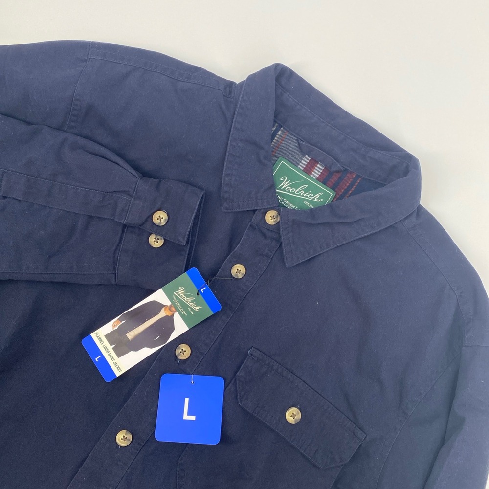 NEW Woolrich Flannel Lined Shirt Jacket Mens Large Blue Shacket Workwear Utility